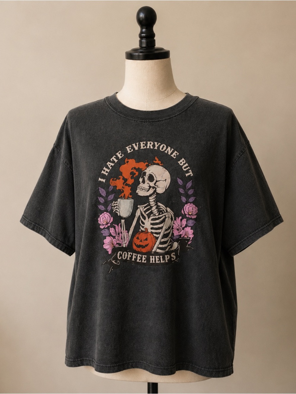 Skeleton Coffee Graphic Tee XXL Dark Academia Halloween Goth Shirt